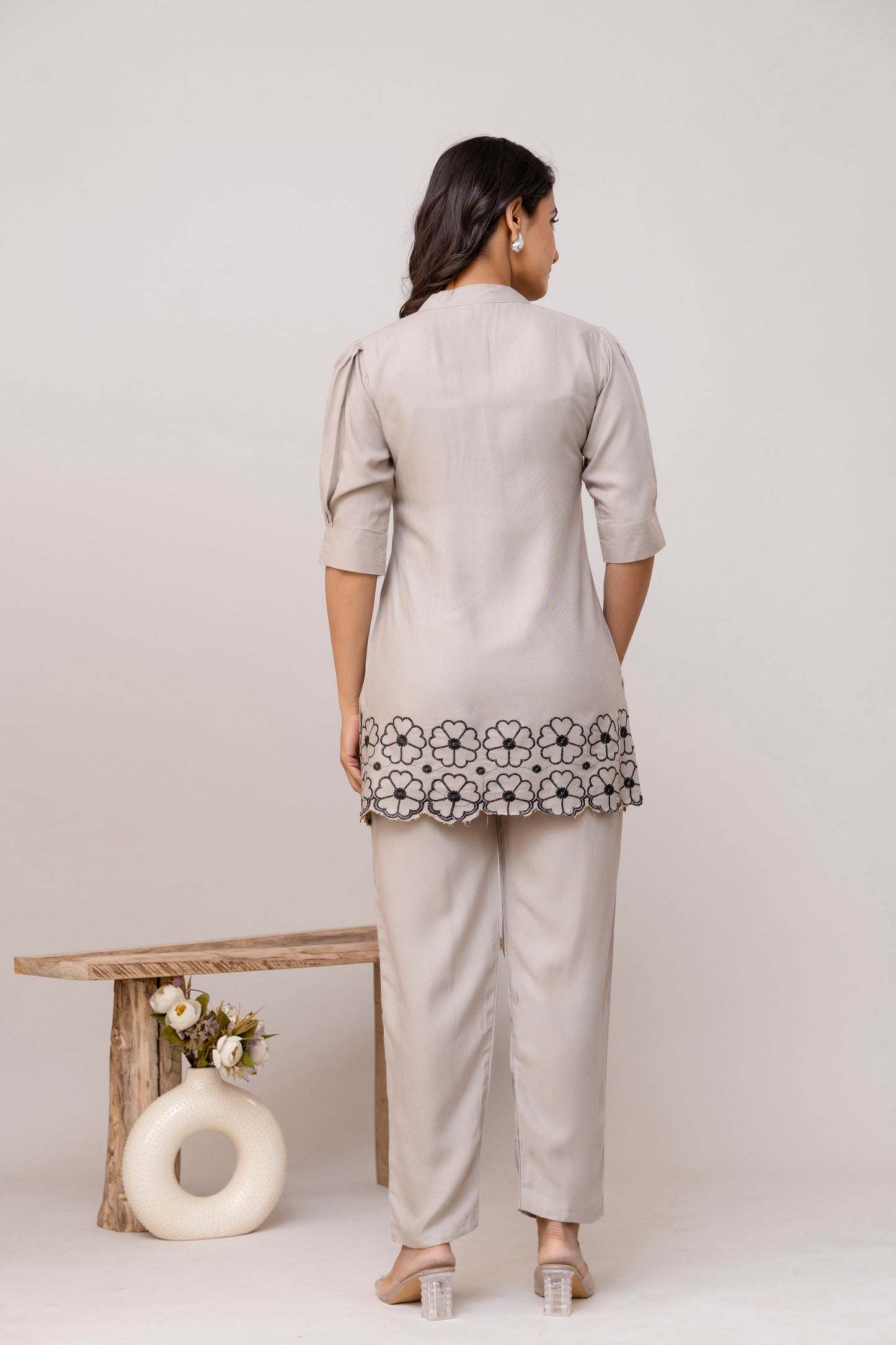 Carolina GREY Embroidered Cotton Co-ord Set