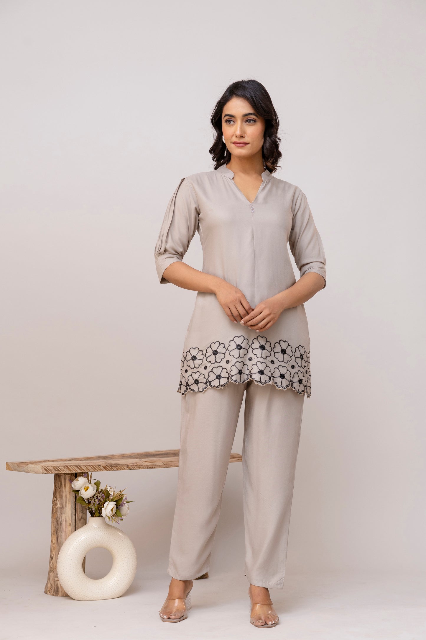 Carolina GREY Embroidered Cotton Co-ord Set