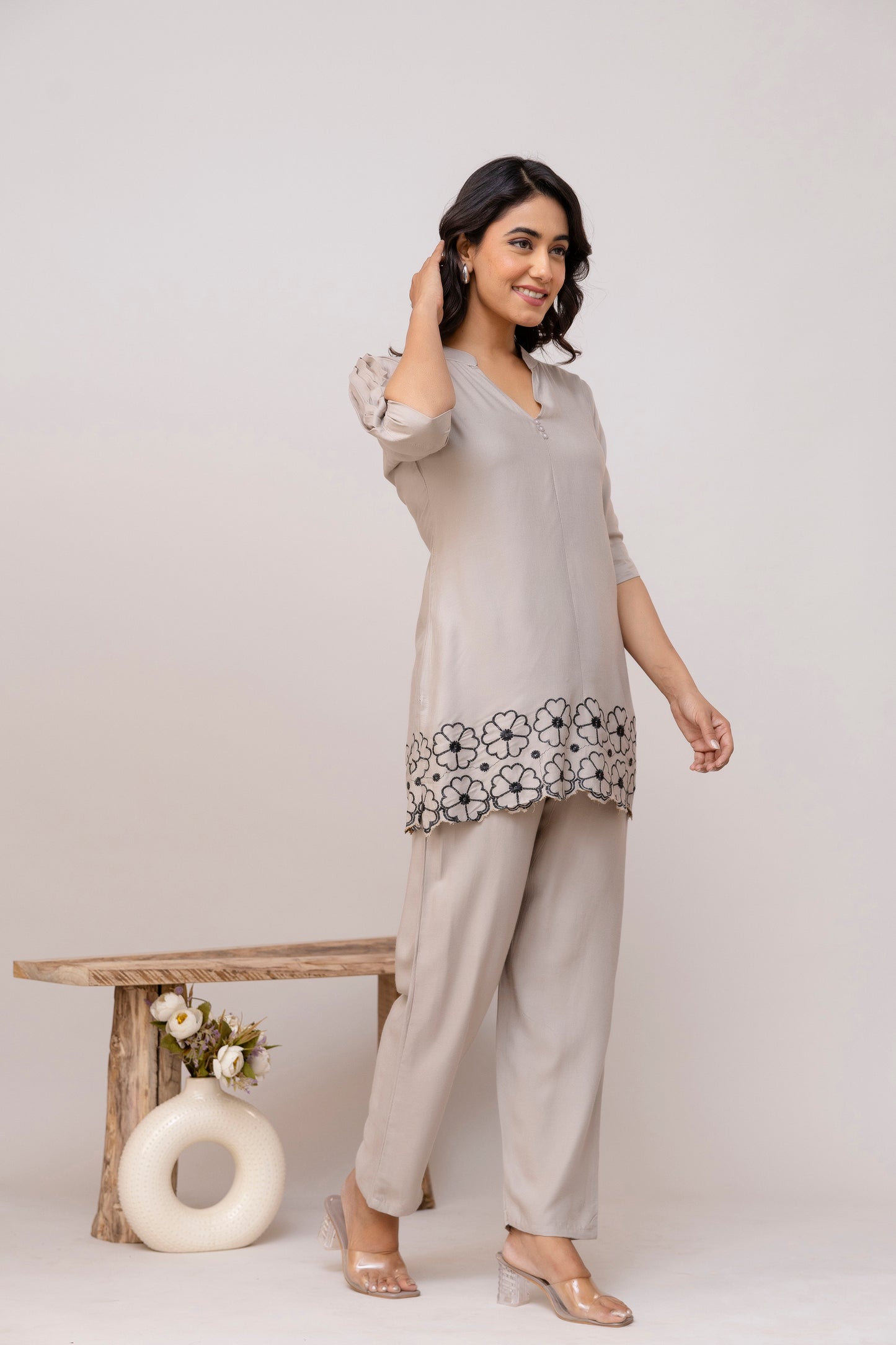 Carolina GREY Embroidered Cotton Co-ord Set