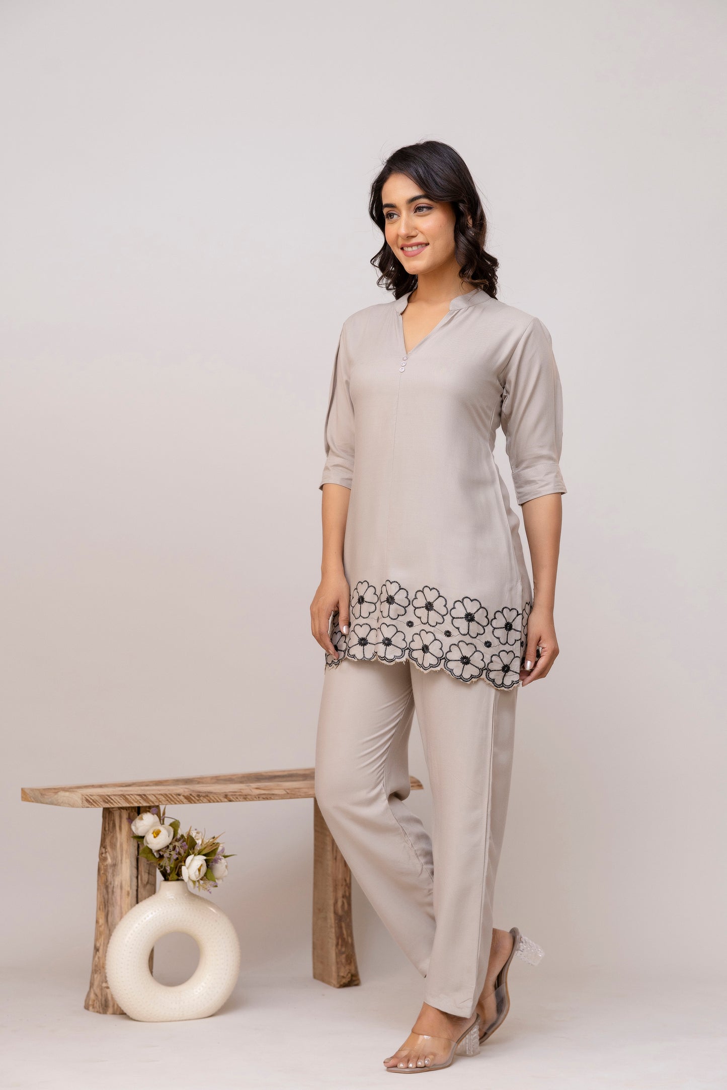 Carolina GREY Embroidered Cotton Co-ord Set