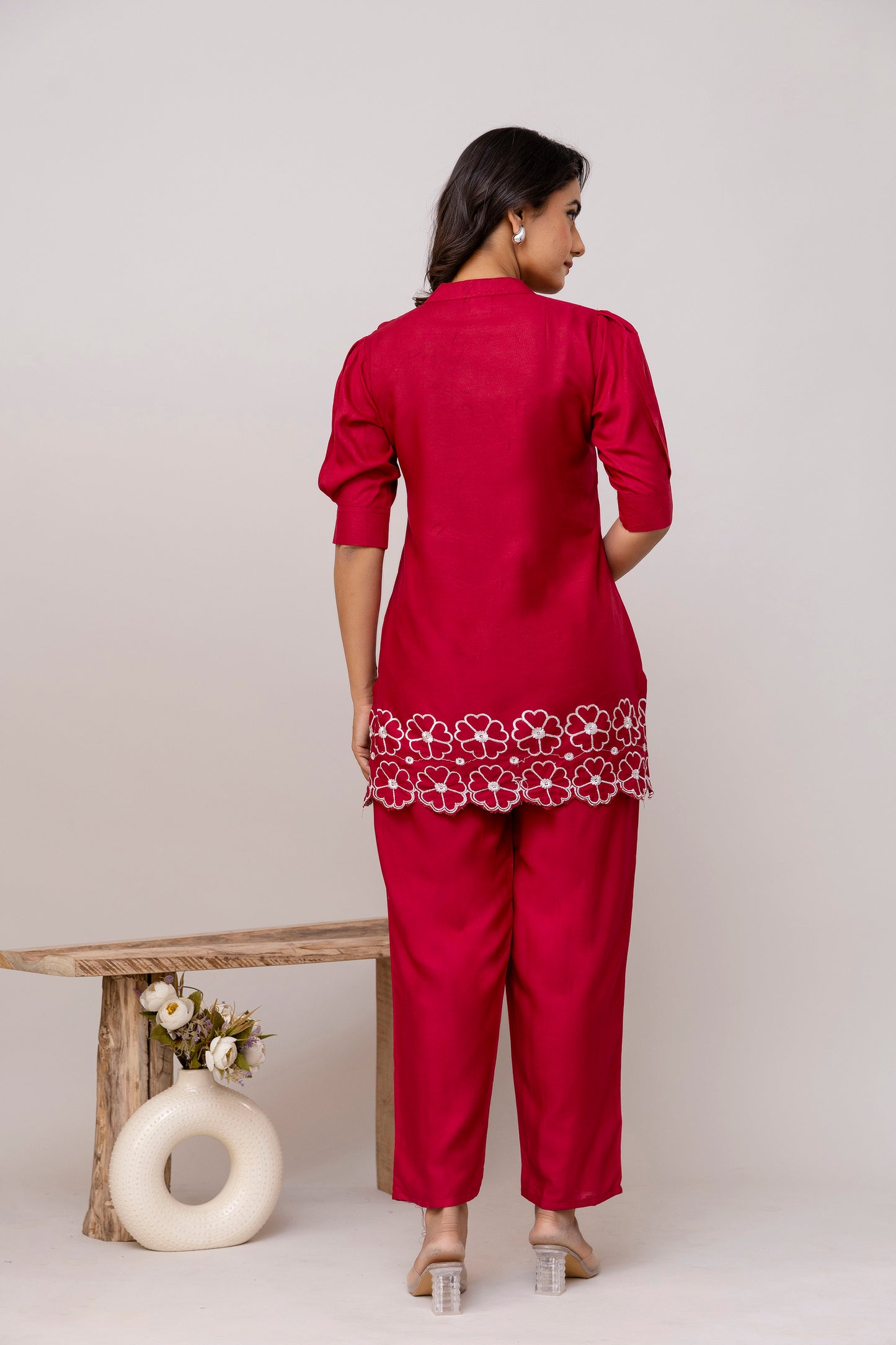 Carolina MAROON Embroidered Cotton Co-ord Set