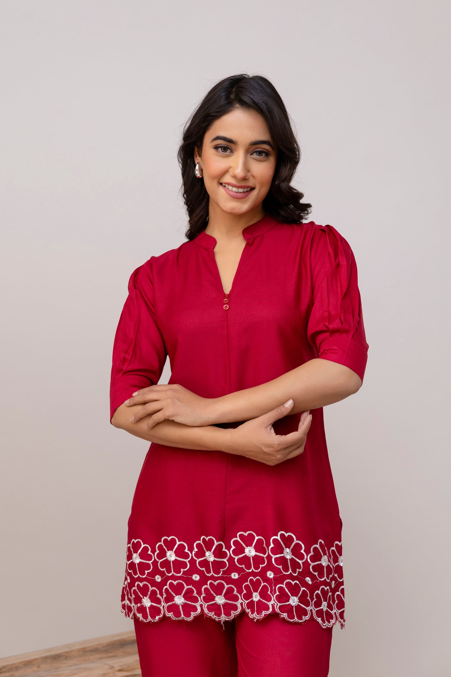 Carolina MAROON Embroidered Cotton Co-ord Set