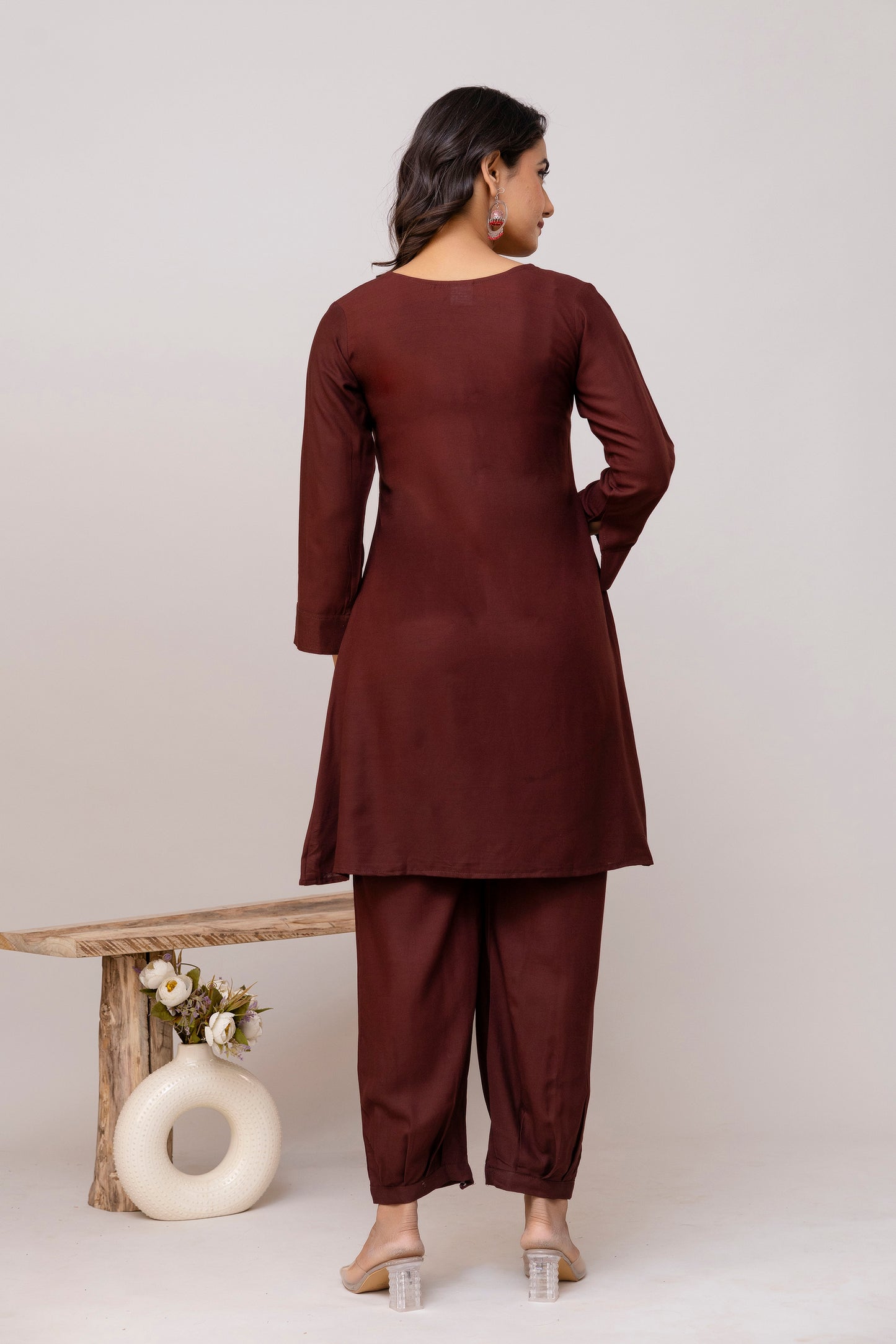 Carolina coffee Embroidered Cotton Co-ord Set
