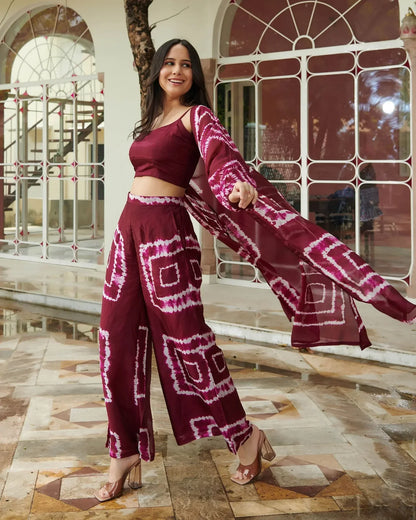 Wine Waves Shibori Co-ord Set