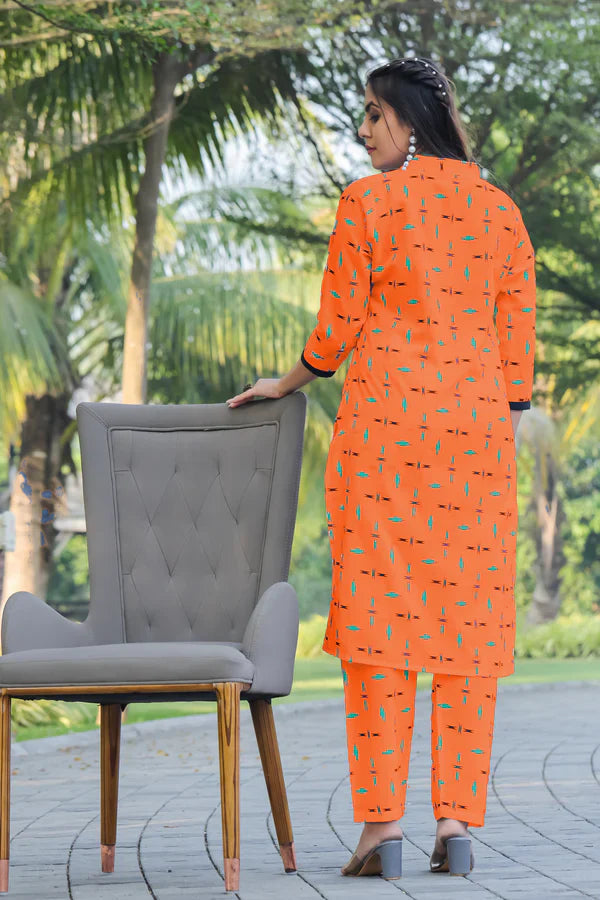 Orange Women Printed Co-Ord Set