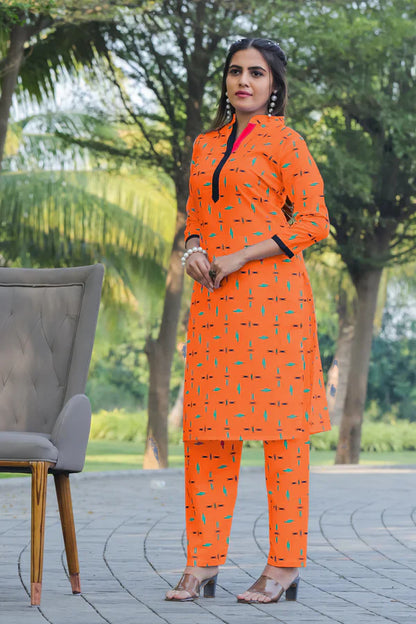 Orange Women Printed Co-Ord Set