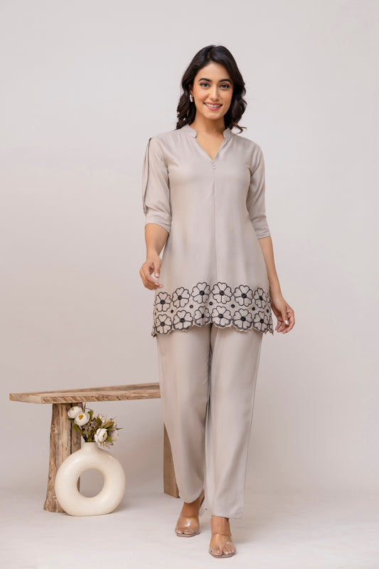 Carolina GREY Embroidered Cotton Co-ord Set