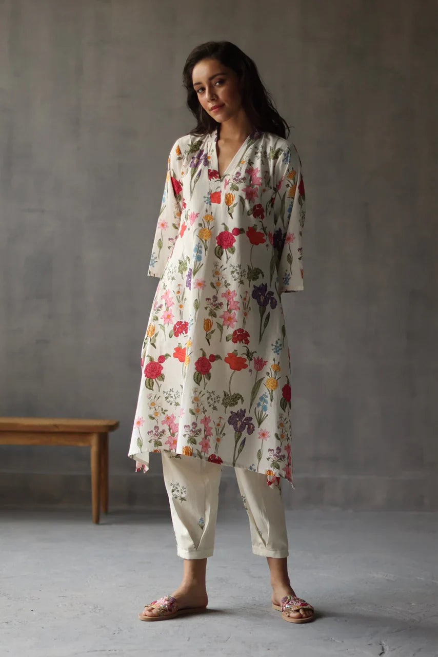 Primrose Charm Printed Floral Rayon Kurta Set